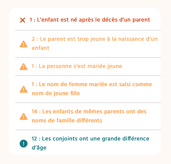 geneafinder vérifier les erreurs vérificateur