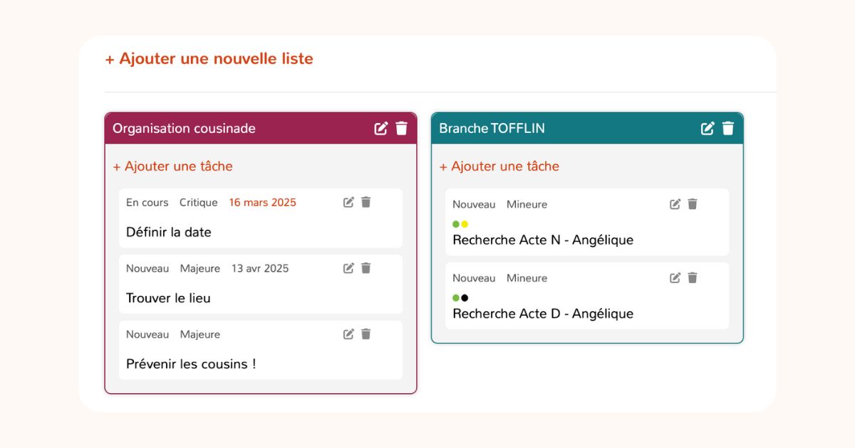 Geneafinder liste de tâches