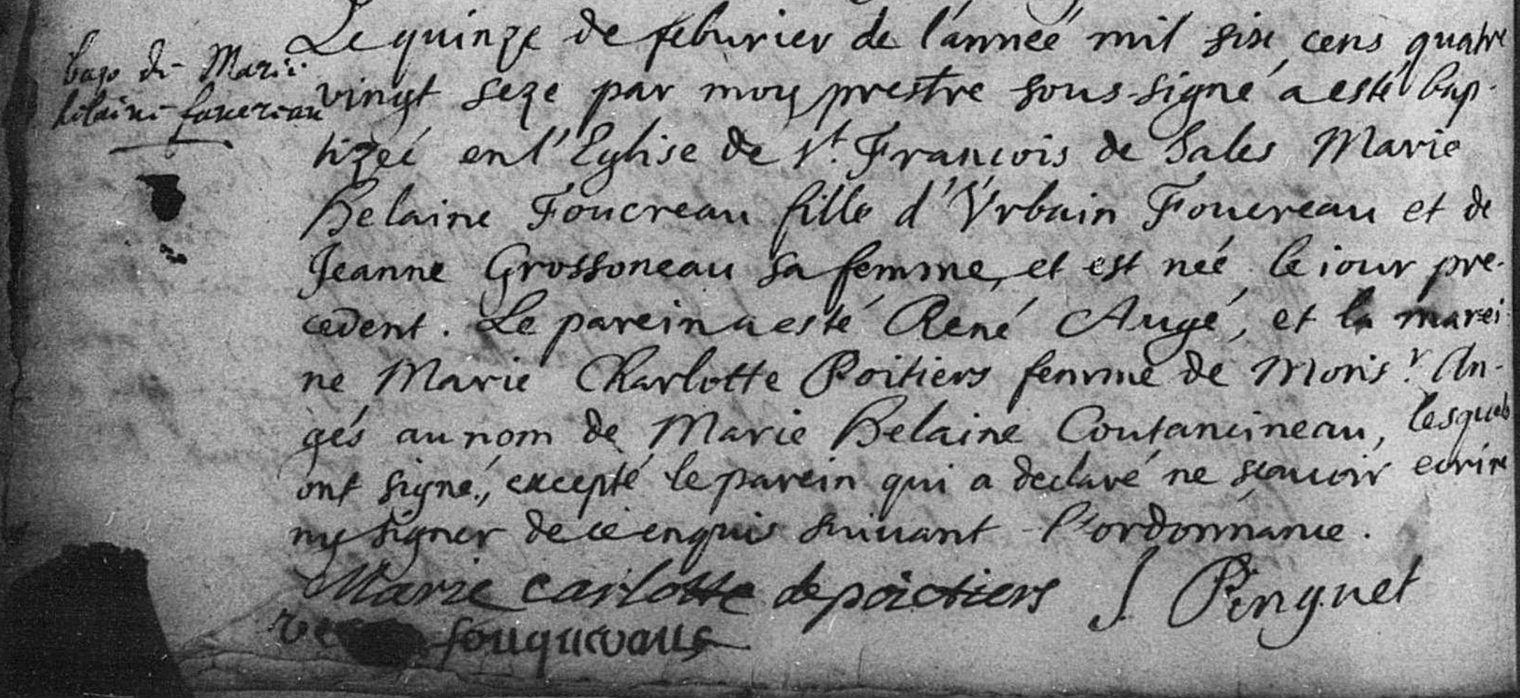 Acte de baptême de Marie Hélaine Fouquereau