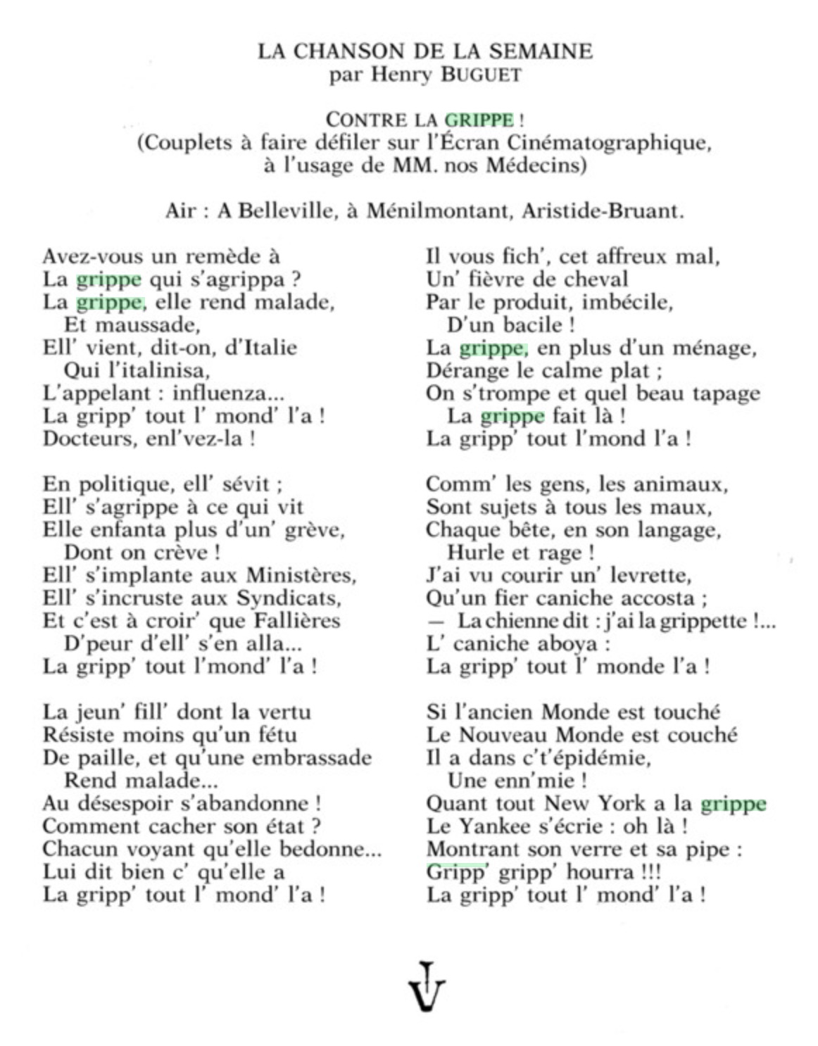 Une chanson contre la grippe