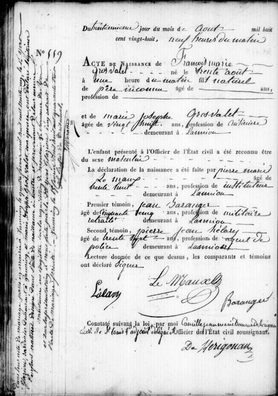 acte de naissance de François Glaziou