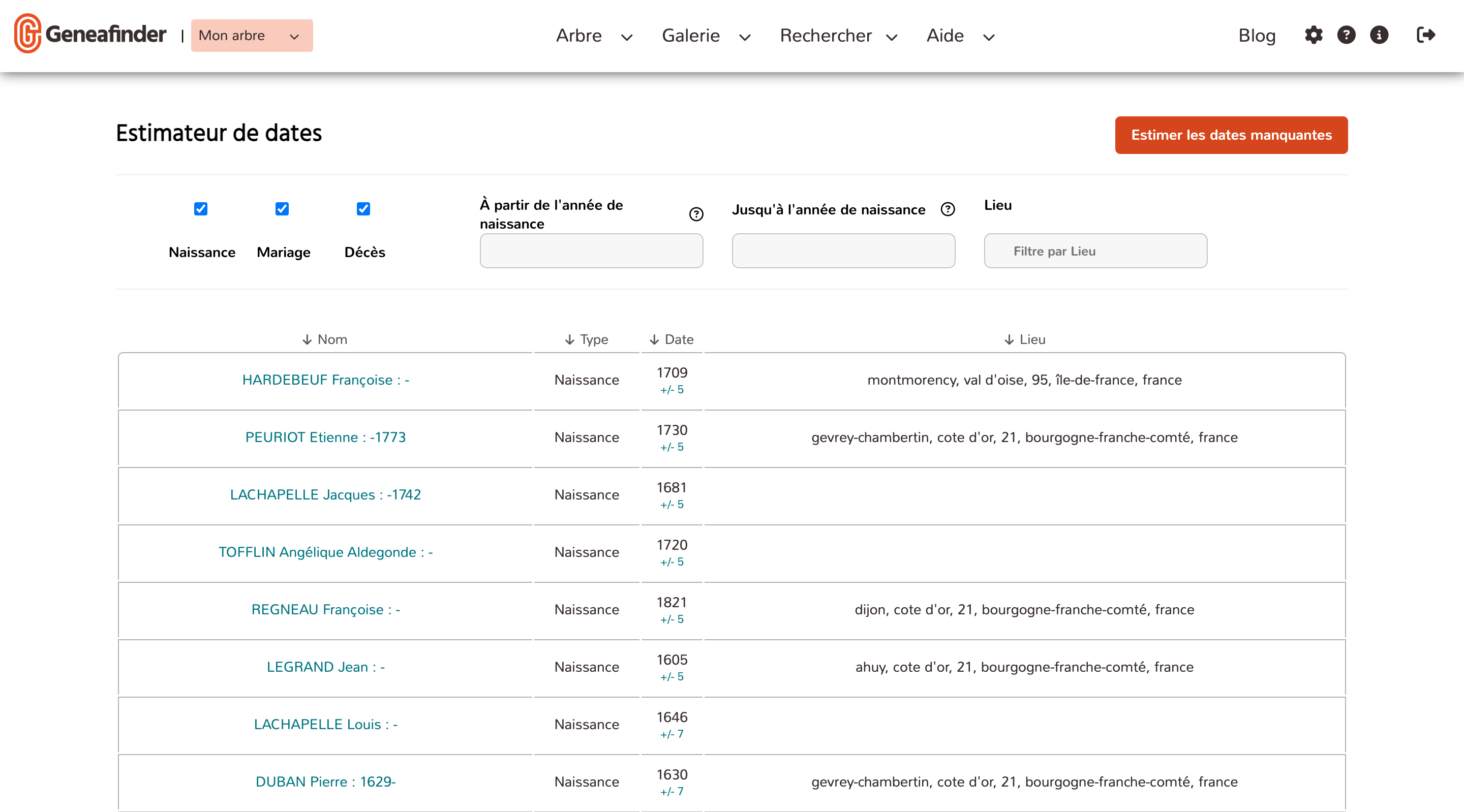 Geneafinder_estimateur de dates