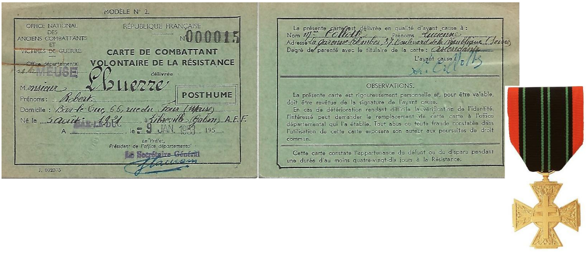 robert lhuerre - carte de combattant volontaire de la résistance