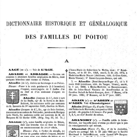 Dictionnaire historique et généalogique des familles du Poitou